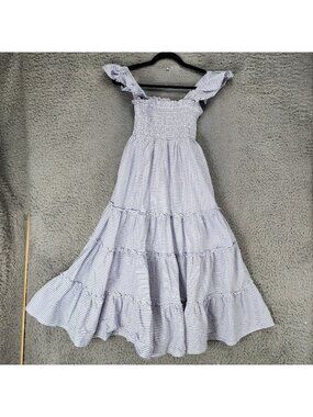 Whimsy Dress Womens Small Blue Plaid Smocked Midi Summer Cottagecore